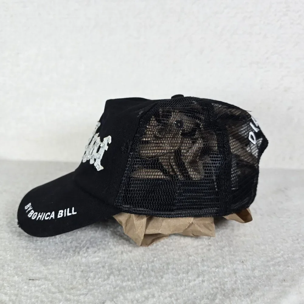 DILLIGAF by Bohica Bill Truckers Black Baseball Cap Embroidered Rhinestone Logo